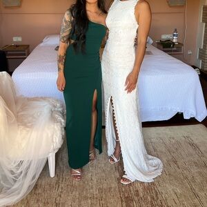 Lulu's Dark Green One-Shoulder Dress